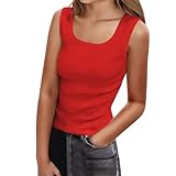 Camiseta de tirantes para mujer con cuello cuadrado, sin mangas, informal, para verano, ideal para vestir, cómoda y básica, rojo, M