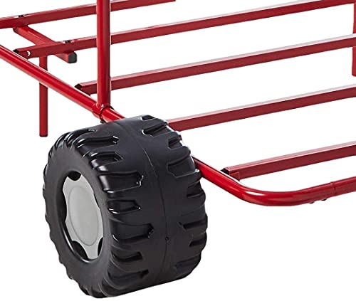 Metal Twin Size Kids Bed With Racer Cart Design ,Go Kart Car Bed For Boys, Twin Bed Frame With Four Wheels And Headboard ,Sturdy Slat System, No Box Spring Needed, Fit For Kids Teens Bedroom,Red #TOP6