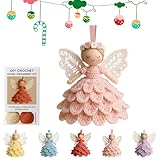 Atlodas DIY Crochet Angel Ornament Kit - Handmade Yarn Craft Set for Beginners, Christmas Tree Decoration, Crochet Doll Hanging Ornament, Gift for Beginners and Crafters (Pink)
