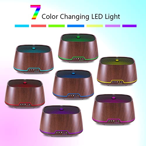 Sxqh Essential Oil Diffuser Large Room, 650Ml Square Aromatherapy Diffuser, 7 Kinds Of Light Color Changes(Dark Brown) #TOP1