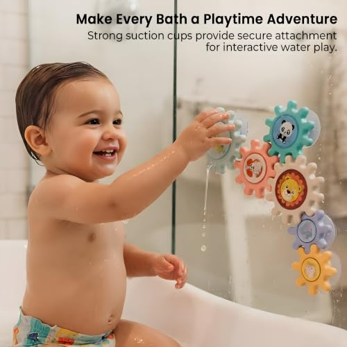 Image of Cable World Baby Gear Spinner Toys for Kids, Interlocking Spinning Gears with Animal Design, Sensory & Fine Motor Skill Toy, Educational STEM Learning Toy for Infants & Toddlers 6+ Months, Pack of 6