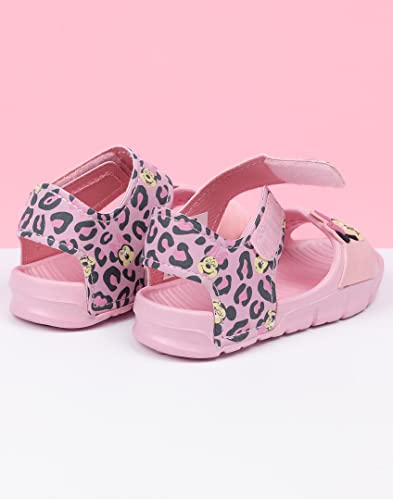 Disney Minnie Mouse Kids Sandals | Girls Leopard Print Sliders with Supportive Strap for Toddlers | Pink Slip-on Footwear4
