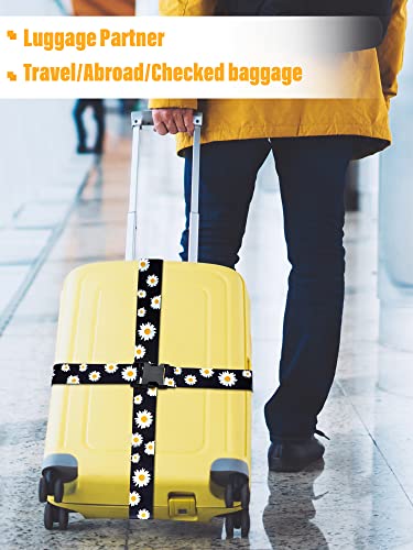 Kajaia Luggage Straps 4 Pieces Travel Elastic Suitcase Belt Daisies Sunflowers Luggage Belt Adjustable Suitcase Security Strap Suitcase Lock Belt Luggage Accessories Bungee Cords For Luggage #TOP5