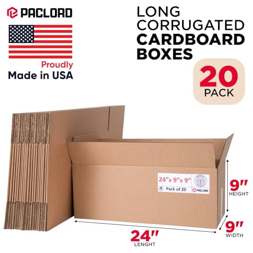 Image of Long Cardboard Boxes 24 inchL x 9 inchW x 9 inchH (Pack of 20) - USA-Made Packing Boxes for Moving, Shipping, or Storage - USPS, UPS, FedEx Approved - Professional Packing Supplies for Moving | USA-Made Packing Boxes for Moving, Shipping, or Storage - USPS, UPS, FedEx Approved - Professional Packing Supplies