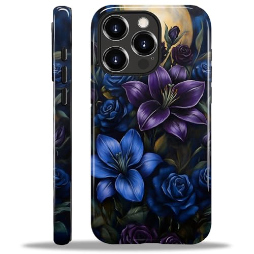 ANLUN STORE Case for iPhone 15 Pro, Hybrid Dual Protection Soft TPU + Hard PC Shockproof Cover Anti-Scratch & Slim Protective for Men Women Case Gothic Moonlit Floral Flower Design