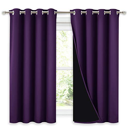 Image of NICETOWN Kitchen Full Blackout Curtain Panels, Super Thick and Soft Insulated Window Covers, 100% Blackout Draperies with Black Backing for Cafe Window (Royal Purple, Set of 2 PCs, 52 by 54-inch)