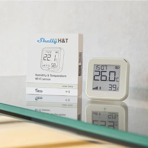 Shelly H&T Gen 3 Ivory | 2er Pack |Wi-Fi und Bluetooth Temperatur&Luftfeuchtigkeitssensor | Hausautomation | Kein Hub erforderlich | Lange Batterielebensdauer | Wandmontierbar