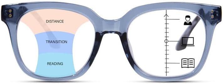 ZESAKER Progressive Multifocus Reading Glasses for Women Men Oversized Anti Blue Light Blocking Readers Square Eyeglasses