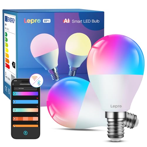 Lepro BP1 AI Smart Bulb E14 RGBWW, Works with Alexa & Google Assistant, Music Sync, Colour Changing, 4.9W = 40W, 470lm Dimmable, App Voice Control, Personalized AI Lighting Designer, Pack of