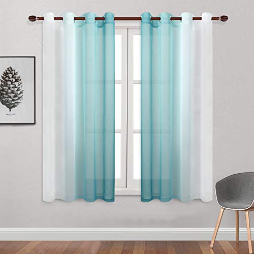 DWCN Ombre Sheer Curtains - Faux Linen Semi Voile Gradient Grommet Top Girl's Bedroom and Living Room Drapes, Set of 2 Window Curtain Panels, 52 x 72 Inch Length, Teal by DWCN - Used condition - Image 2