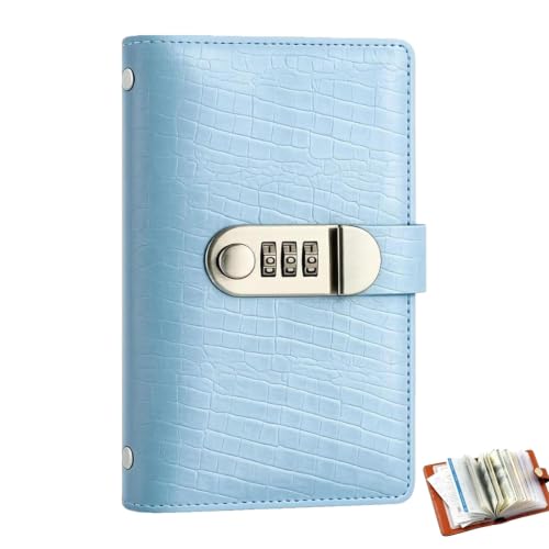 100 Envelope Savings Challenge Book, Leather Cash Binder with Lock (Blue)