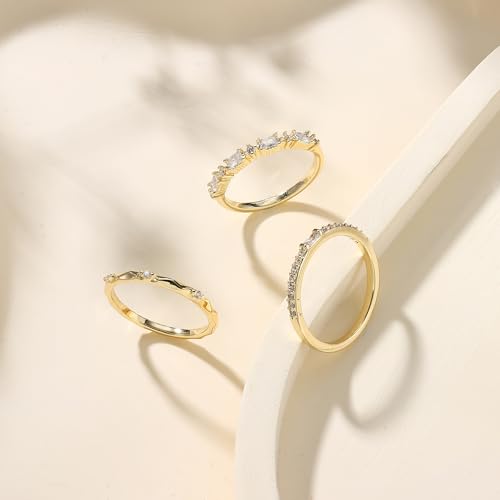 Dochais Dainty Cubic Zirconia Gold Rings for Women Non-Tarnish 14k Gold Plated Stackable Rings Wedding Engagement Finger Ring Set Size 5-94