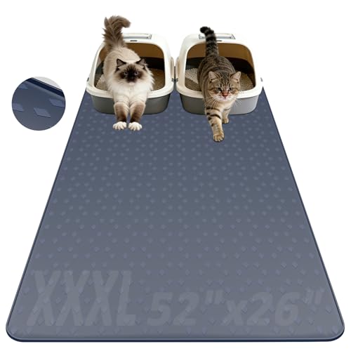 kanuoc Cat Litter Mat, XXXL 52"x26" Extra Large Litter Mats Silicone, Jumbo Waterproof Floor Mat for Pets, Litter Trapping, Easy to Clean (Grey)