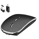 Youmymine 2.4G Slim Wireless Mouse,Slim Rechargeable Wireless Silent Mouse,Portable USB Optical Wireless Computer Mice with USB Receiver Adapter for PC, Laptop, Computer (Black, A)