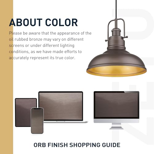 Image of zeyu Farmhouse Pendant Light, 1-Light Industrial Hanging Light Fixture 11-inch, Oil Rubbed Bronze Finish, 016-1 ORB