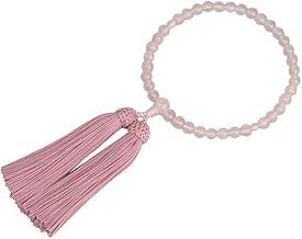 Nishitoya Buddhist Prayer Beads, Kyoto Prayer Beads, Red Crystal, Rose Quartz, 0.3 inch (7 mm) Ball, For Women, With Certificate