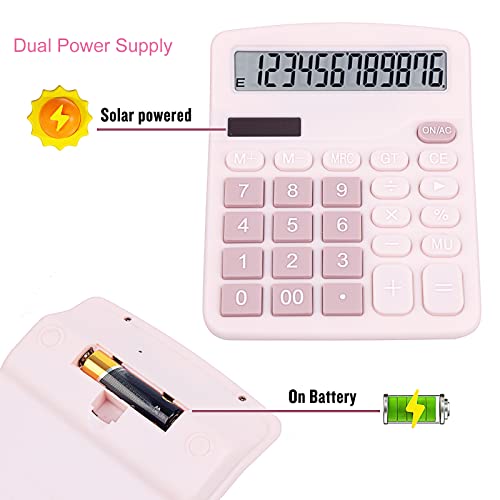 Danrong CA01-0 Cute Pink Desktop Calculator With Big Buttons, Dual Power Source, Solar And Battery, Large Display Screen - Perfect For Office thumb #2
