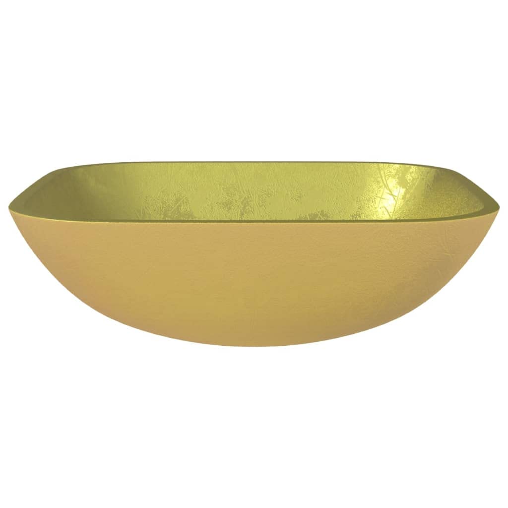 Lavabo de cristal dorado 42 x 42 x 14 cm – Lavabo redondo para baño y aseo de invitados – Diseño elegante lavabo de cristal templado sin rebosadero – moderno lavabo de baño