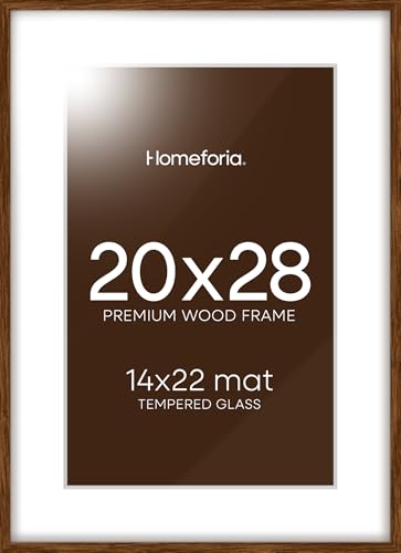 Image of Homeforia 20x28 Picture Frame Brown, High End Dark Oak 20x28 Walnut Wooden Poster Frames with Mat 14x22, 20 x 28 Wood Frame Matted to 14 by 22, 28x20 Hanging Frames, Tempered Glass, Wall Kit, Set of 2