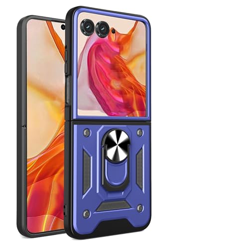 bojioderf Compatible with Motorola Razr 50 Ultra 5G Case,Compatible with Motorola razr+ 2024 / Razr 5 Magnetic Bracket [PC+TPU] 2 in 1 Slide Lens Blue