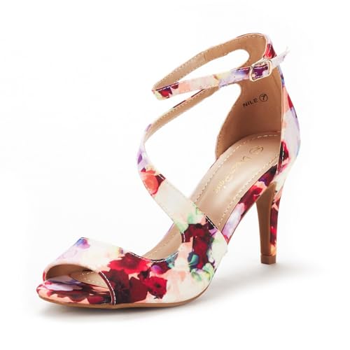 DREAM PAIRS Women's NILE Fashion Stilettos Open Toe Pump Heel Sandals 5 Floral