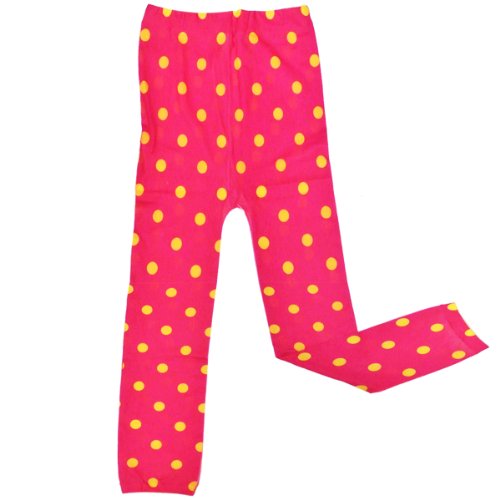 Wrapables Colorful Footless Tights Leggings, Yellow Dots on Fuchsia