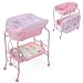 LIFEZEAL Wickeltisch mit Badewanne, 2 in 1 Flatbare Bade-Wickelkombination auf R&auml;der, Badewannenaufsatz Wickelkommode mit offener Ablage, Babybadewanne mit St&auml;nder Max. Belastbarkeit 35kg (Rosa)