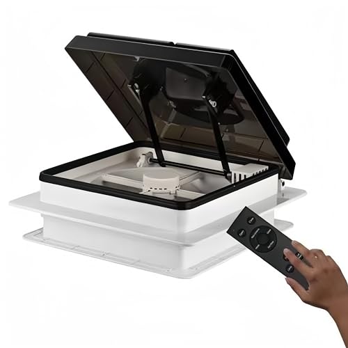 ZOIZ Ventilador de techo para caravana,12V,360mm x 360mm,ventilador autocaravana con mando a distancia,sensor de lluvia silencioso,4 velocidades ventilación reversible,temporizador (color ahumado)