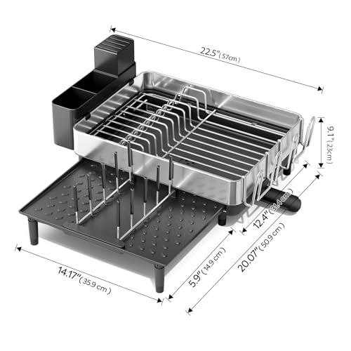 Expandable Dish Rack with Drainboard - Stainless Steel Dish Drainer with Removable Cutlery Tray, Foldable Cup Holder, Elevated Feet, Multifunctional Drainboard for Sink Countertop Kitchen Storage by Urackify - Image 2