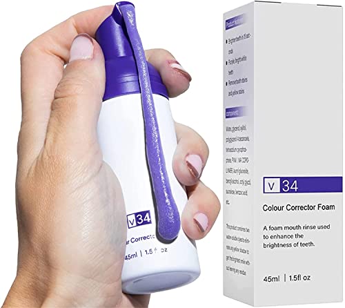 V34 Colour Corrector Foam,Teeth Whitening Sensitive Teeth Toothpaste,Colour Corrector Toothpaste,Brighter Teeth in 15 Seconds,Purple Teeth Brightening,Tooth Stain Removal (1pcs) Cover