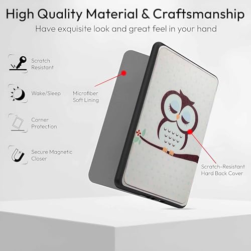 Image of ProElite Cover Case for Kindle Paperwhite 12th Gen 7 inch Case, Slim Smart Flip case Cover for Amazon Kindle Paperwhite 12th Generation 7 inch 2024, Owl