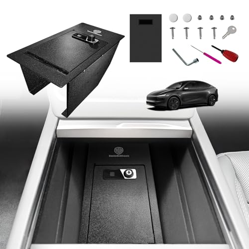 VaultsOnWheels for 2026+ Tesla New Model Y Juniper Center Console Safe Gun Safe Vault Hidden Console Storage LockBox Anti-Theft Pry-Proof HighSecurity Biometric Fingerprint Lock(Not fit Standard Trim)