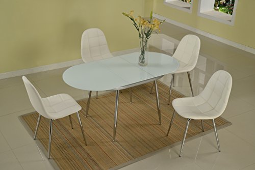 Chintaly Imports Donna Self-Storing Extension Dining Table, White #TOP1
