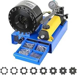 𝐈𝐧-𝐒𝐭𝐨𝐜𝐤 𝐎𝐯𝐞𝐫𝐬𝐞𝐚𝐬, 𝟏-𝟑 𝐃𝐚𝐲 𝐃𝐞𝐥𝐢𝐯𝐞𝐫𝐲 HNZXIB Hydraulic Hose Crimper with 8 Dies Set, Handheld Portable Hose Crimping Tool for Excavator, Auto, Agriculture 45MPa, 2000KN
