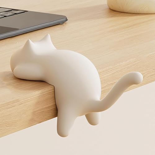 Lindos ganchos de mesa em forma de gancho para mochila de gato, borda sem marcação, sem perfuração, suporte de bolsa multifuncional específico na lateral da mesa (branco 1)