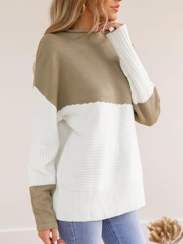 Image of CUPSHE Womens Fall Long Sleeve Mock Neck Sweaters Colorblock Oversized Long Sleeve Knit Pullover Jumper Tops