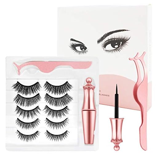 Kit de cílios magnéticos e delineador, kit de cílios magnéticos 3D atualizado com 5 pares de cílios magnéticos reutilizáveis, pinças e delineador