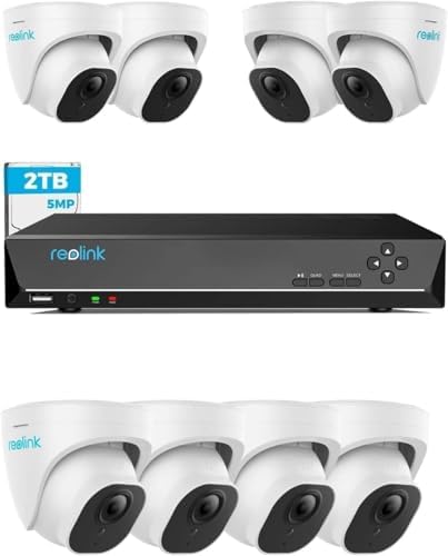 5MP PoE Security Camera System Bundle, 8pcs 5MP Smart Human Vehicle Detection PoE Cameras, Dome IP Cameras, an 8CH NVR Pre-Installed with 2TB HDD(Include 4 x 18M Cat5 Cable)
