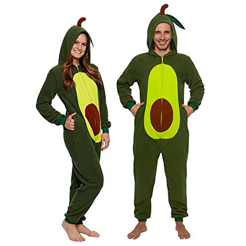 Silver Lilly Adult Onesie Avocado Costume - Slim One Piece - Plush Fruit PJ -Avocado Green, Small