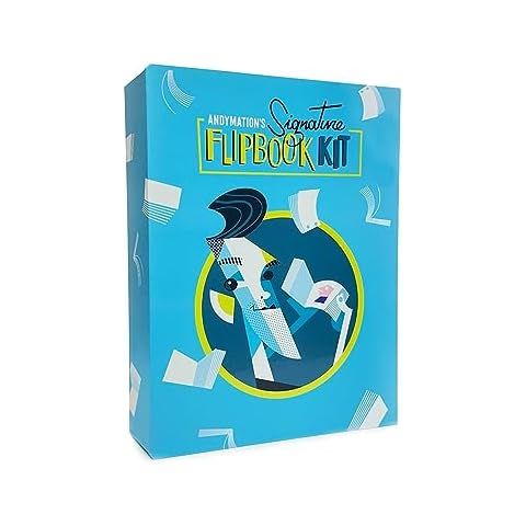 Official Andymation Signature Flipbook Kit for Kids & Adults for Drawing Animation, Premium Pre-drilled Flip Book Paper, Removable Binding Screws, Custom Erasers, Signed Flipbook Cover