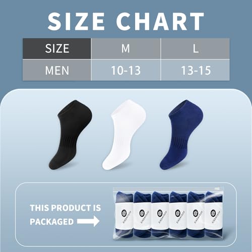 SIXDAYSOX 6 Pack Men\'s Ankle Socks - Cushioned & Padded Thick Socks, Size 13-15, Navy Blue - Thumbnail 2