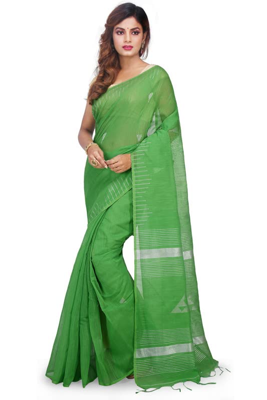 Image of BENGAL HANDLOOM Women's Cotton Linen Slab Sarees with Jaquard Work with Blouse Piece