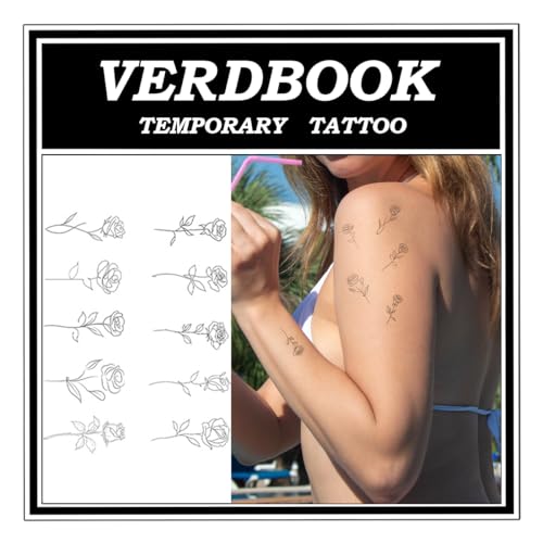 VERDBOOK Waterproof Semi Permanent Bohemian Roses Tattoos Women, 2 Sheets