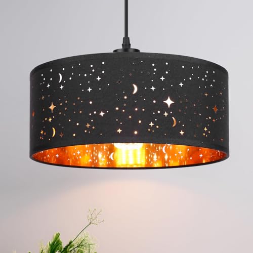 Frideko Light Shade - Modern Black Lampshades for Ceiling Lights with Gold Inner,Star Pattern Cut Lamp Shade for Bedroom,Living Room,Hallway and Kitchen