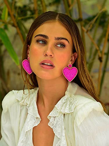 Valentine’s Day Earrings Beaded Heart Drop Earrings Edged In Gold Beading Fashion Trendy Big Love Dangle Earrings For Women Girls Statement Jewelry #TOP1