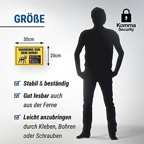 Komma Security Warnung vor dem Hund Schild mehrsprachig Hinweisschild wetterfest Hundeschild Gartentor Einfahrtstor die Haustür Türschild Abschreckung Warnschild Einbruchschutz