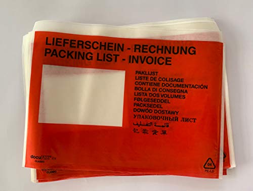 umschlag-discount – rote Versandtaschen aus Folie für Lieferscheine, Rechnungen, Retourenscheine & Co – 1000 Stück selbstklebende Lieferscheintaschen in C5 = 240 x 180 mm