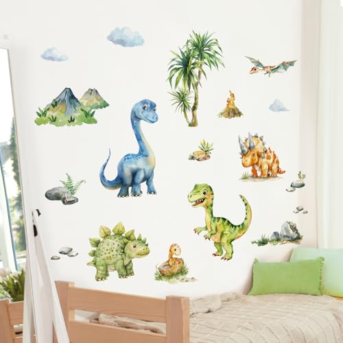 Vinilos decorativos de dinosaurios acuarela para pared miniatura 3