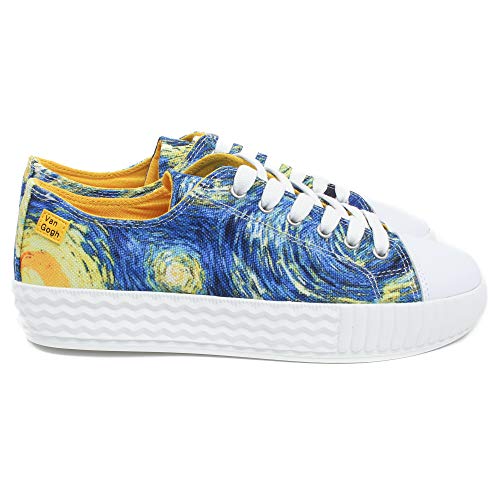 Women’s Low Top Platform Lace Up Canvas Van Gogh Shoes - Casual Fashion & Walking Sneakers Famous Print Art2