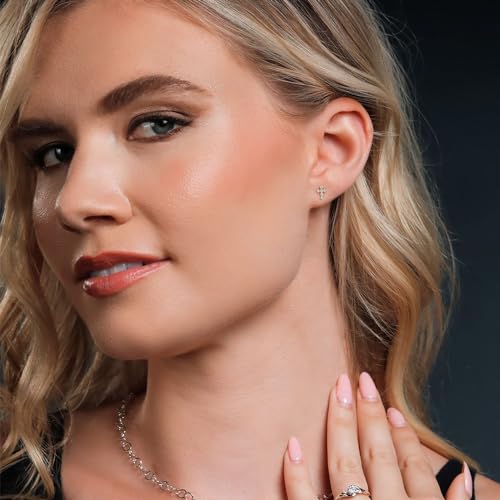 Gem Stone King 14K Gold Cross Stud Earrings | Jesus Christian Religious Crucifix Jewelry Earrings | Lab Grown Diamond Created Ruby or Created Sapphire Gold Earrings For Women Men4